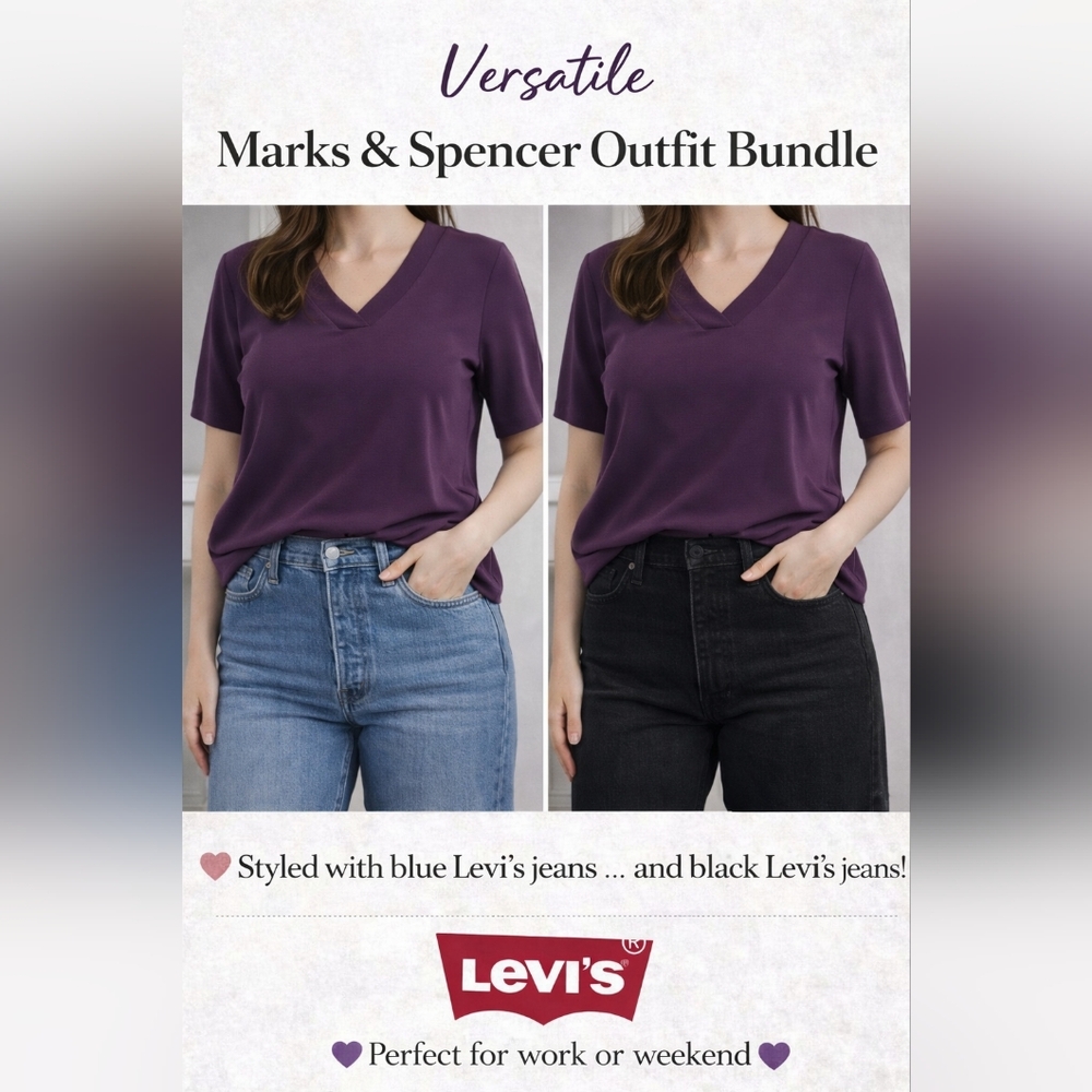M&S Purple Top + Levi’s Blue &/or Black Jeans Bundle | Chic Everyday Set